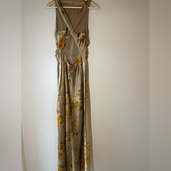 NEW Reformation Anaiis Silk Long Dress Poet Brown Tan Floral | US 4 UK 8 - Picture 6 of 13